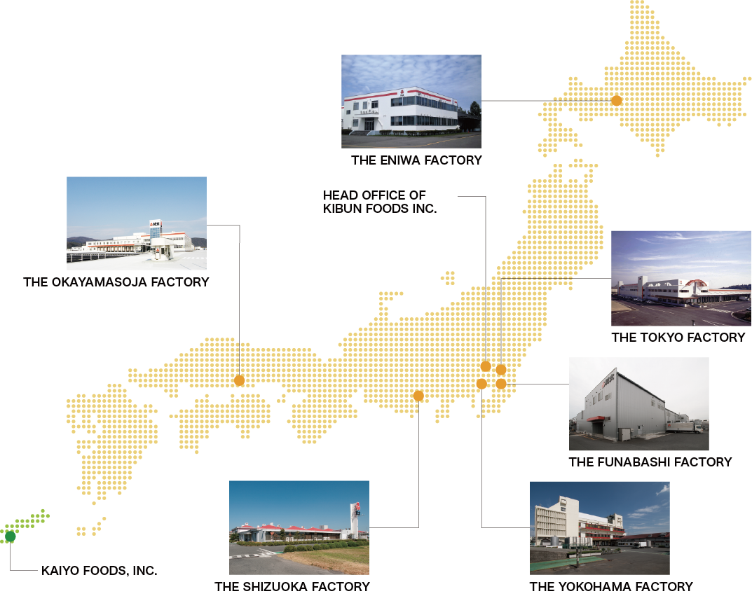 Kibun's nationwide network of production and sales sites